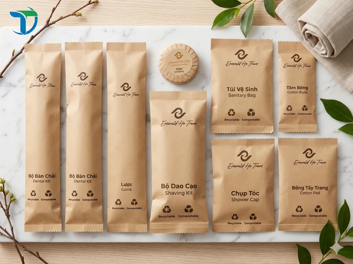 Bộ Đồ Dùng Tiêu Hao Phòng Tắm Khách Sạn Thân Thiện Môi Trường - Giấy Kraft Cao Cấp
