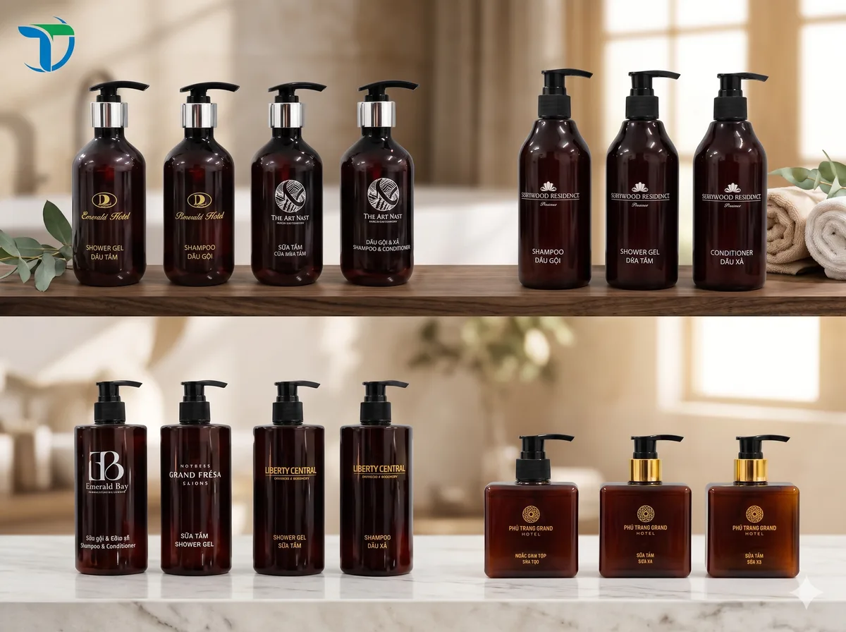 Bộ Chai Đựng Dầu Gội Sữa Tắm Phân Phối Cho Khách Sạn, Spa Cao Cấp