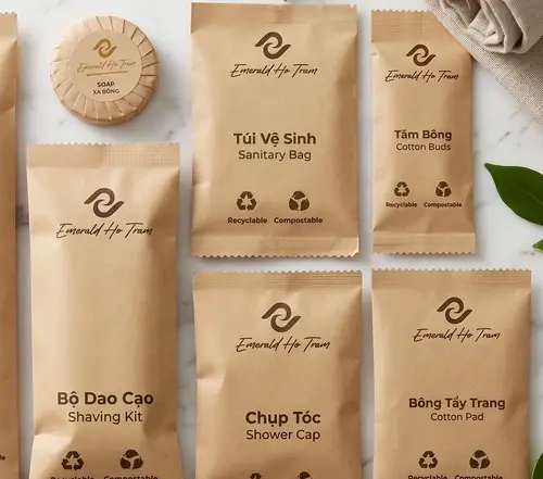 Bộ đồ dùng bao bì giấy Kraft sinh thái Emerald Hồ Tràm - Du Lịch Thùy Vân