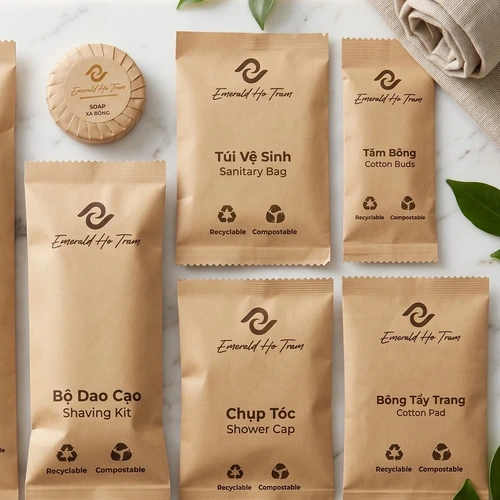 Bộ đồ dùng bao bì giấy Kraft sinh thái Emerald Hồ Tràm - Du Lịch Thùy Vân